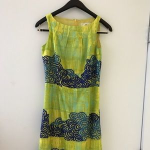 Anthropologie neon green and navy blue dress